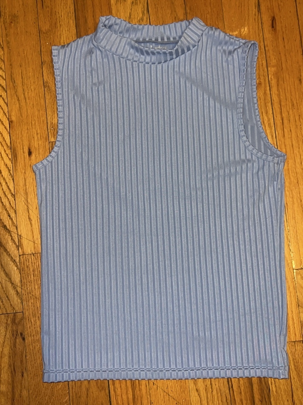 Adore Striped Sleeveless Mock Neck Tank Top Periwinkle Isadora NWT